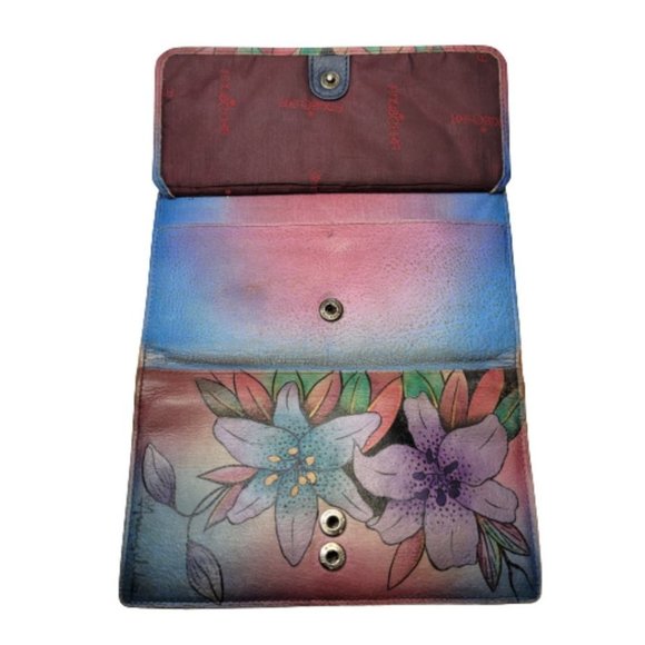 Anuschka Handpainted Leather Lilies Wallet - Picture 3 of 11
